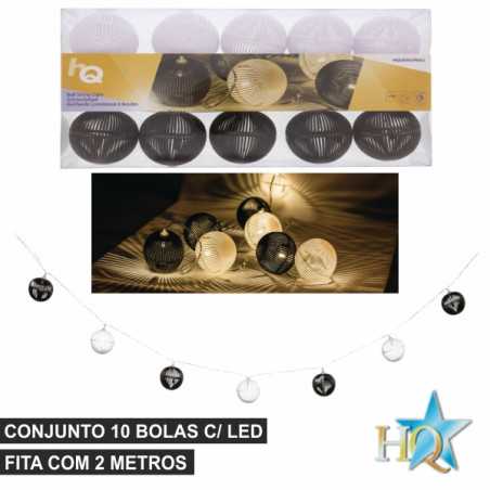 CONJUNTO DE LUZES BOLAS LEDS BRANCAS E PRETAS
