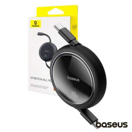CABO RETRÁTIL USBC P USBC MACHO PD 100W PRETO BASEUS