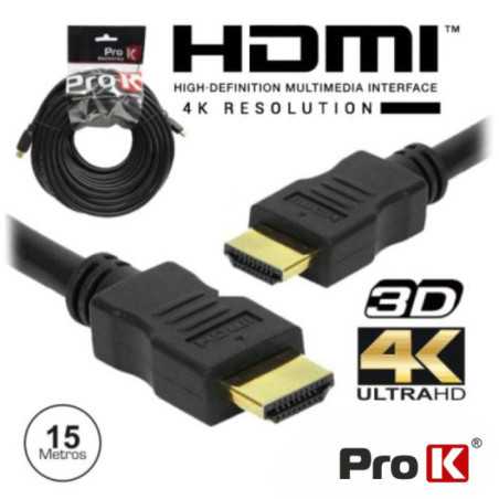 CABO HDMI DOURADO MACHO MACHO 20 4K PRETO 15M PROK