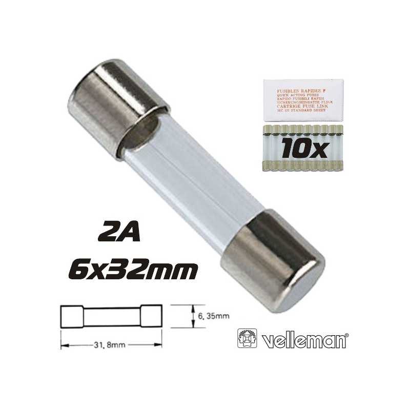 FUSÍVEL 6X32 FUSÃO RÁPIDA 2A 10X VELLEMAN