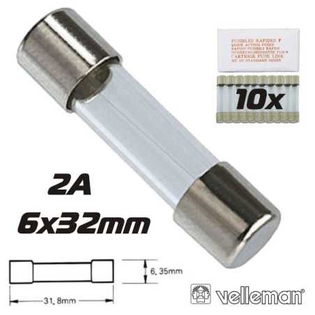 FUSÍVEL 6X32 FUSÃO RÁPIDA 2A 10X VELLEMAN