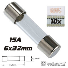 FUSÍVEL 6X32 FUSÃO LENTA 15A 10X VELLEMAN