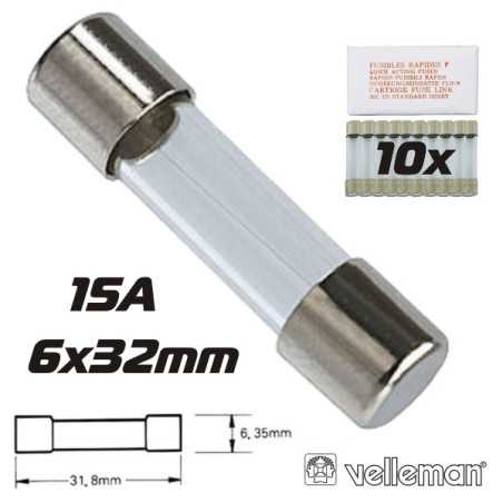 FUSÍVEL 6X32 FUSÃO LENTA 15A 10X VELLEMAN