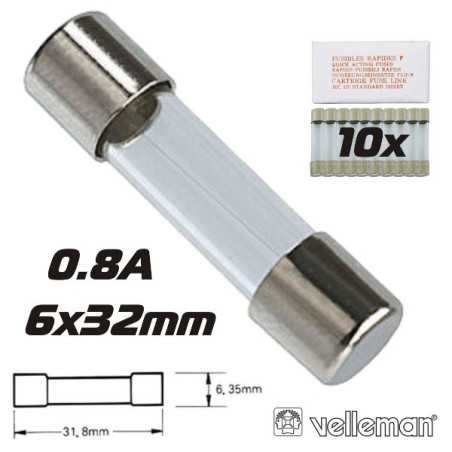 FUSÍVEL 6X32 FUSÃO RÁPIDA 08A 10X VELLEMAN