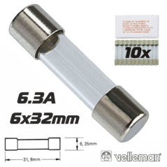 FUSÍVEL 6X32 FUSÃO LENTA 63A 10X VELLEMAN