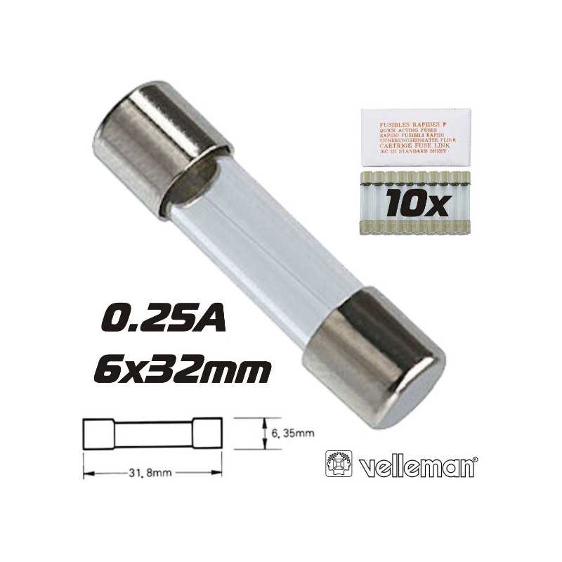 FUSÍVEL 6X32 FUSÃO RÁPIDA 025A 10X VELLEMAN
