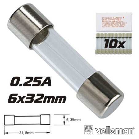 FUSÍVEL 6X32 FUSÃO RÁPIDA 025A 10X VELLEMAN