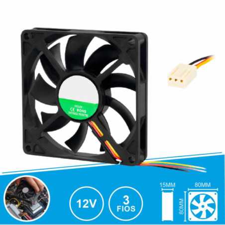 VENTOINHA 12V 80X80X15MM 3 FIOS