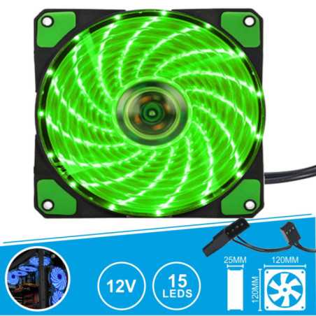 VENTOINHA 12V 120X120X25MM C 15 LEDS VERDE