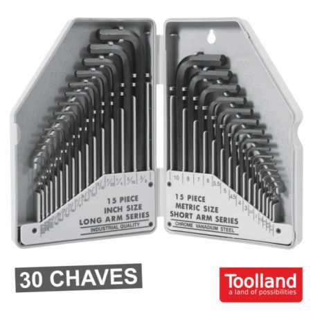 CONJUNTO DE 30 CHAVES HEXAGONAIS SAEM TOOLLAND
