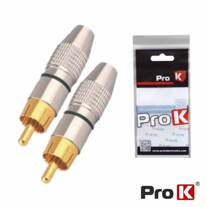 CONJUNTO 2 FICHAS RCA MACHO PRETA METÁLICA DOURADA PROK