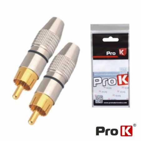 CONJUNTO 2 FICHAS RCA MACHO PRETA METÁLICA DOURADA PROK
