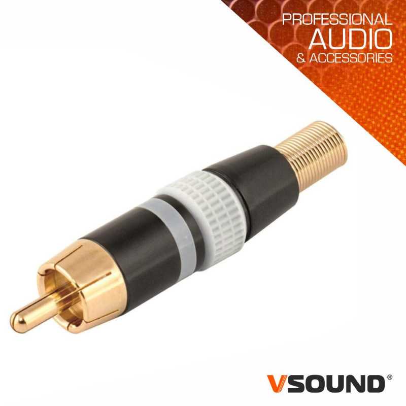FICHA RCA MACHO BRANCA METÁLICA DOURADA VSOUND