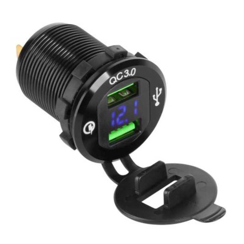 TOMADA USB DUPLA DE EMBUTIR C VOLTÍMETRO QUICKCHARGE30