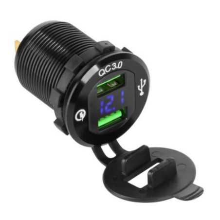 TOMADA USB DUPLA DE EMBUTIR C VOLTÍMETRO QUICKCHARGE30