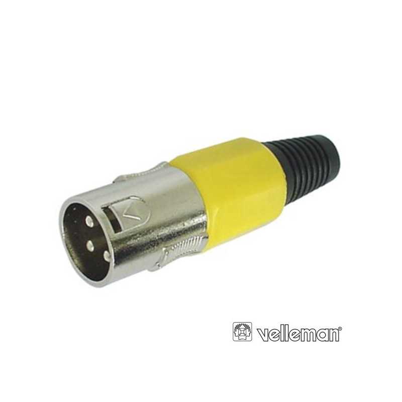 FICHA XLR 3P MACHO AMARELA C BLINDAGEM E BLOQUEIO