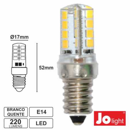 LÂMPADA E14 3W25W 24V 2030V 32 LEDS BRANCO QUENTE 220 LM