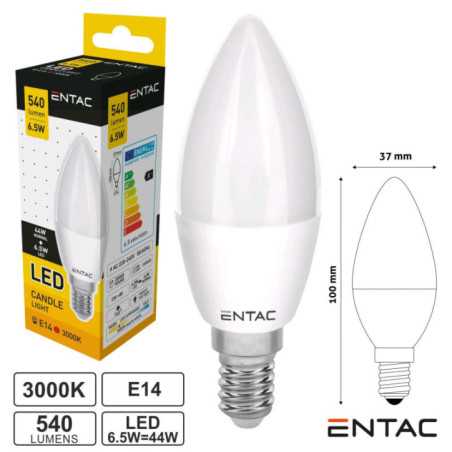 LÂMPADA LED E14 VELA 65W 230V 3000K 540LM ENTAC