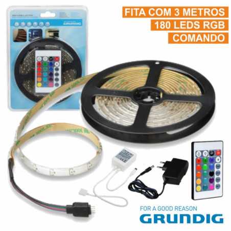 KIT FITA 180 LEDS 3528 IMPERMEÁVEL 12V 3M RGB C COMANDO