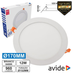 PAINEL LEDS REDONDO 12W 170MM 6400K 960LM AVIDE