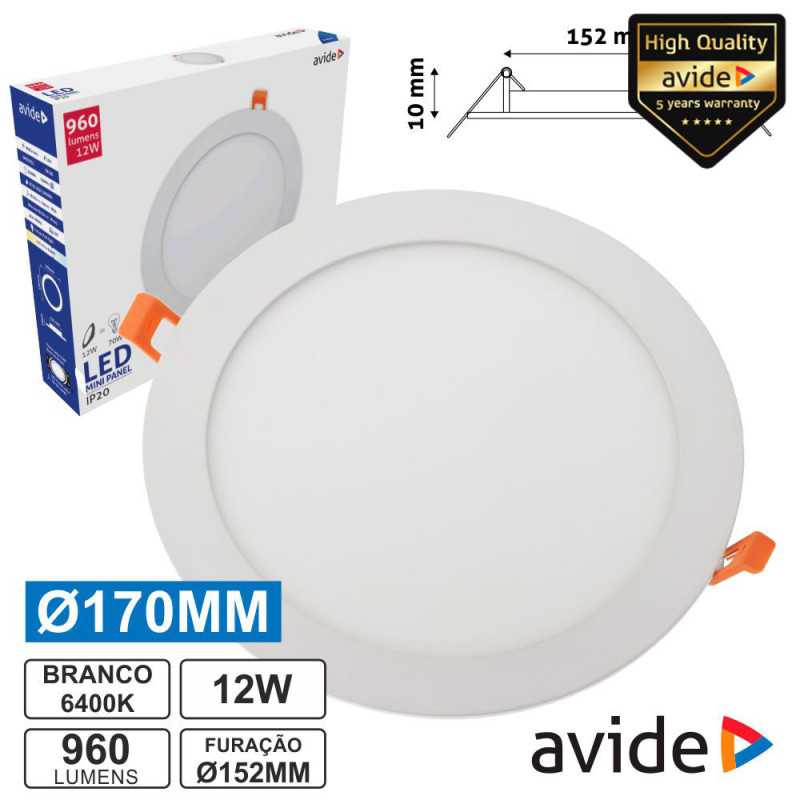 PAINEL LEDS REDONDO 12W 170MM 6400K 960LM AVIDE
