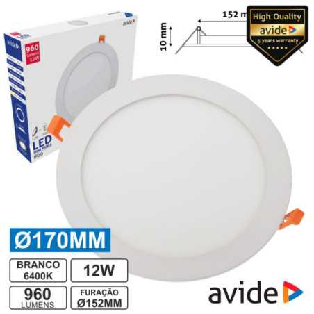PAINEL LEDS REDONDO 12W 170MM 6400K 960LM AVIDE