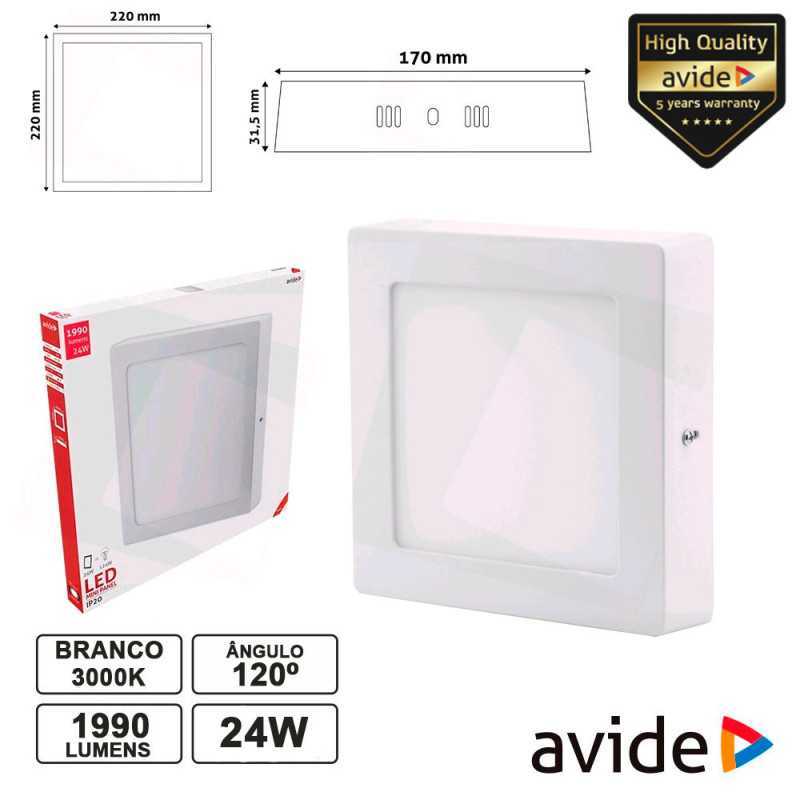PAINEL LEDS QUADRADO SUPERFÍCIE 24W 300MM 3000K 1990LM AVIDE