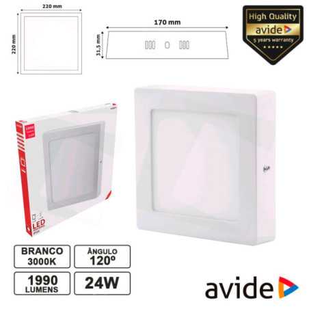 PAINEL LEDS QUADRADO SUPERFÍCIE 24W 300MM 3000K 1990LM AVIDE