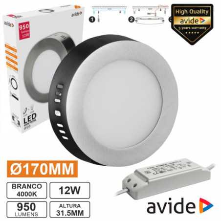 PAINEL LEDS REDONDO SUPERFÍCIE 12W 170MM 4000K 950LM AVIDE
