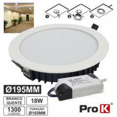 PAINEL LEDS REDONDO 18W 200MM BRANCO QUENTE PROK