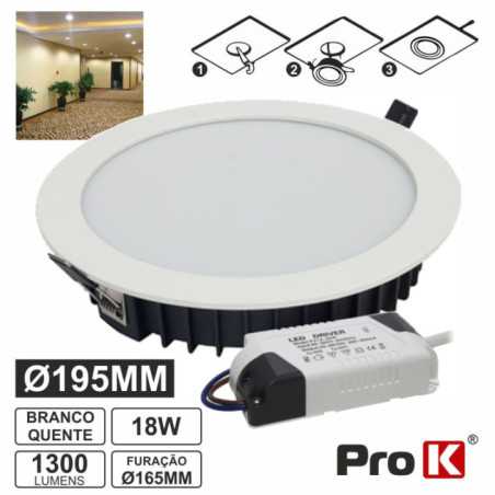 PAINEL LEDS REDONDO 18W 200MM BRANCO QUENTE PROK