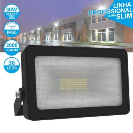 FOCO LED 30W 230V BRANCO FRIO 2000LM IP65 SLIM PRETO