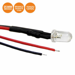 LÂMPADA MINIATURA LED 12V 3MM BRANCO QUENTE 20CM