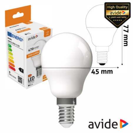 LÂMPADA LED E14 GLOBO G45 45W 230V 4000K 470LM AVIDE