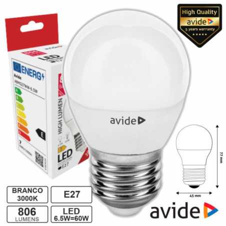 LÂMPADA LED E27 GLOBO G45 65W 230V 3000K 806LM AVIDE