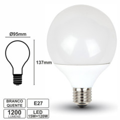 LÂMPADA E27 15W120W 230V LEDS GLOBO BRANCO QUENTE 1200LM