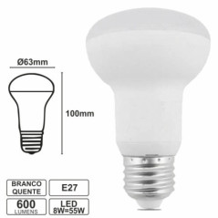 LÂMPADA E27 8W55W 230V LED R63 BRANCO QUENTE 600LM