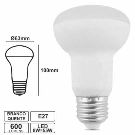 LÂMPADA E27 8W55W 230V LED R63 BRANCO QUENTE 600LM