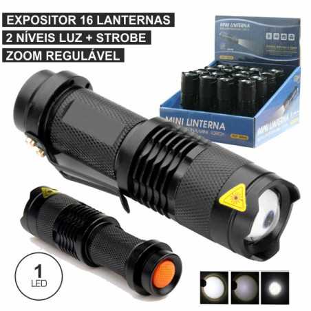 EXPOSITOR 16 LANTERNAS 1 SUPER LED 3W ZOOM REGULÁVEL