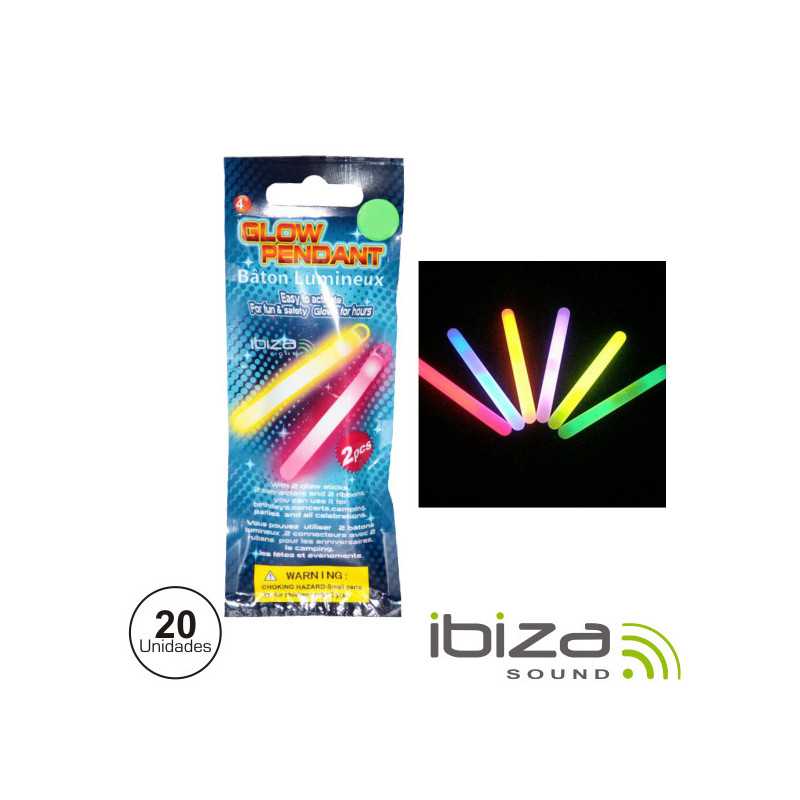 CONJUNTO 20 BARRAS LUMINESCENTES MULTICOR 100MM IBIZA