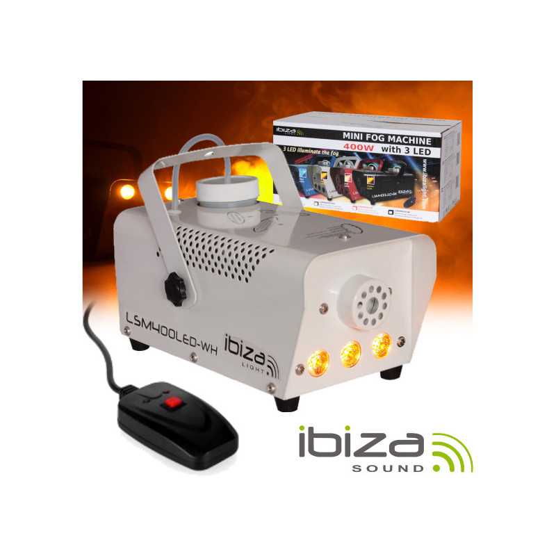 MÁQUINA DE FUMOS 400W C 3 LEDS 3W E COMANDO BRANCO IBIZA