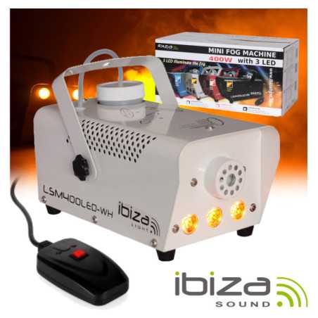 MÁQUINA DE FUMOS 400W C 3 LEDS 3W E COMANDO BRANCO IBIZA