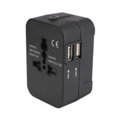 FICHA ADAPTADORA VIAGEM UNIVERSAL PRETA C 2 USB