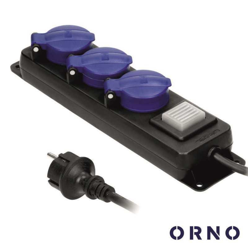 EXTENSÃO ELÉTRICA 3X SCHUKO C INTERRUPTOR 3M IP44 ORNO