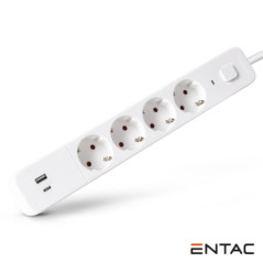 EXTENSÃO ELÉTRICA 4X SCHUKO 2 USB C INTERRUPTOR 15M ENTAC