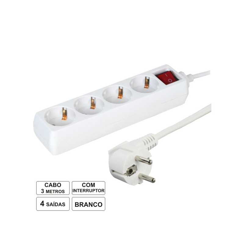 TOMADA ELÉTRICA C 4 SAÍDAS INTERRUPTOR 3M