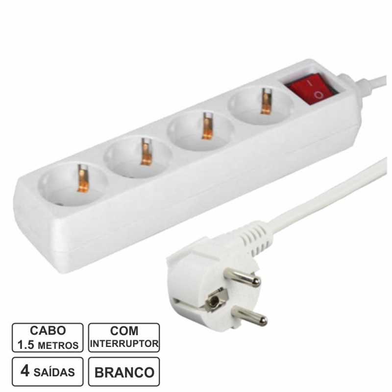 TOMADA ELÉTRICA C 4 SAÍDAS INTERRUPTOR 15M BRANCO
