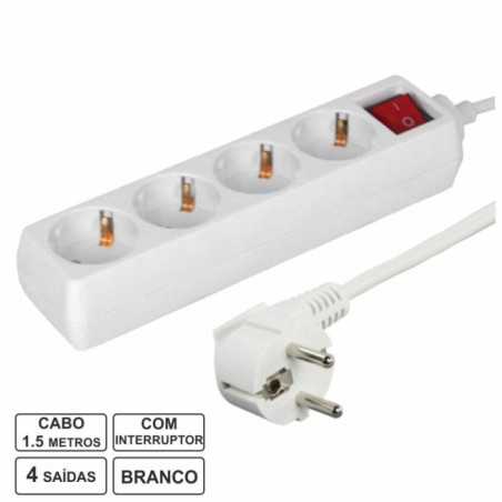 TOMADA ELÉTRICA C 4 SAÍDAS INTERRUPTOR 15M BRANCO