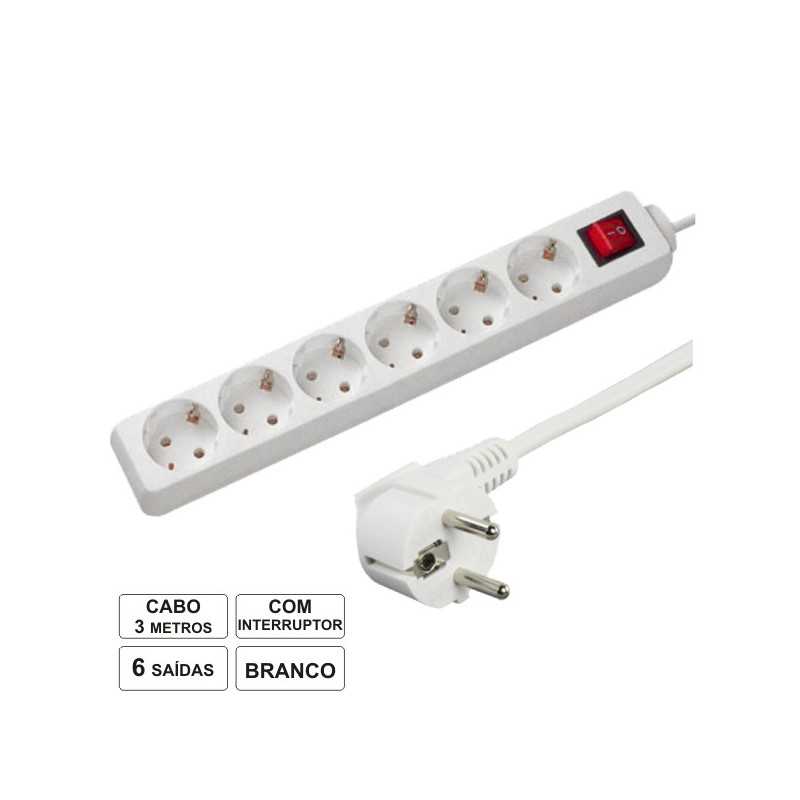 TOMADA ELÉTRICA C 6 SAÍDAS INTERRUPTOR 3M