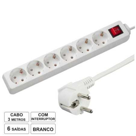 TOMADA ELÉTRICA C 6 SAÍDAS INTERRUPTOR 3M